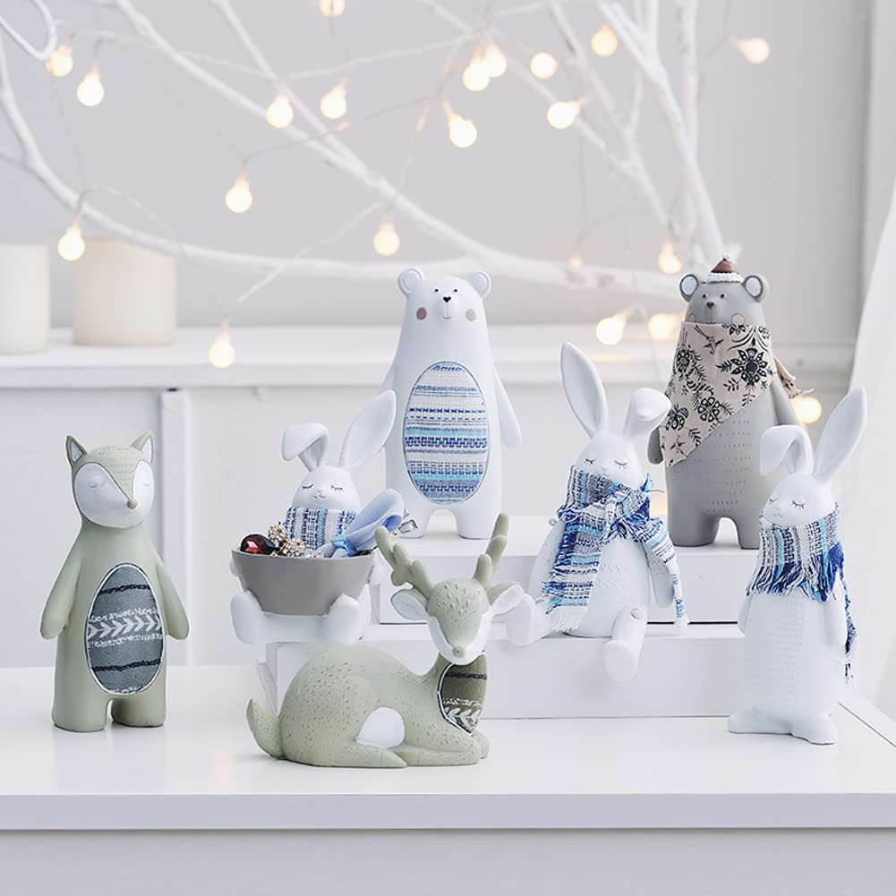 WAYUTO White Ceramic Rabbit Statue - Easter Bunny Figurine, Desktop Animal Ornament, Easter Party Decor & Gift Idea - Perfect for Home Decor, Easter Celebrations, and Spring Table Centerpieces