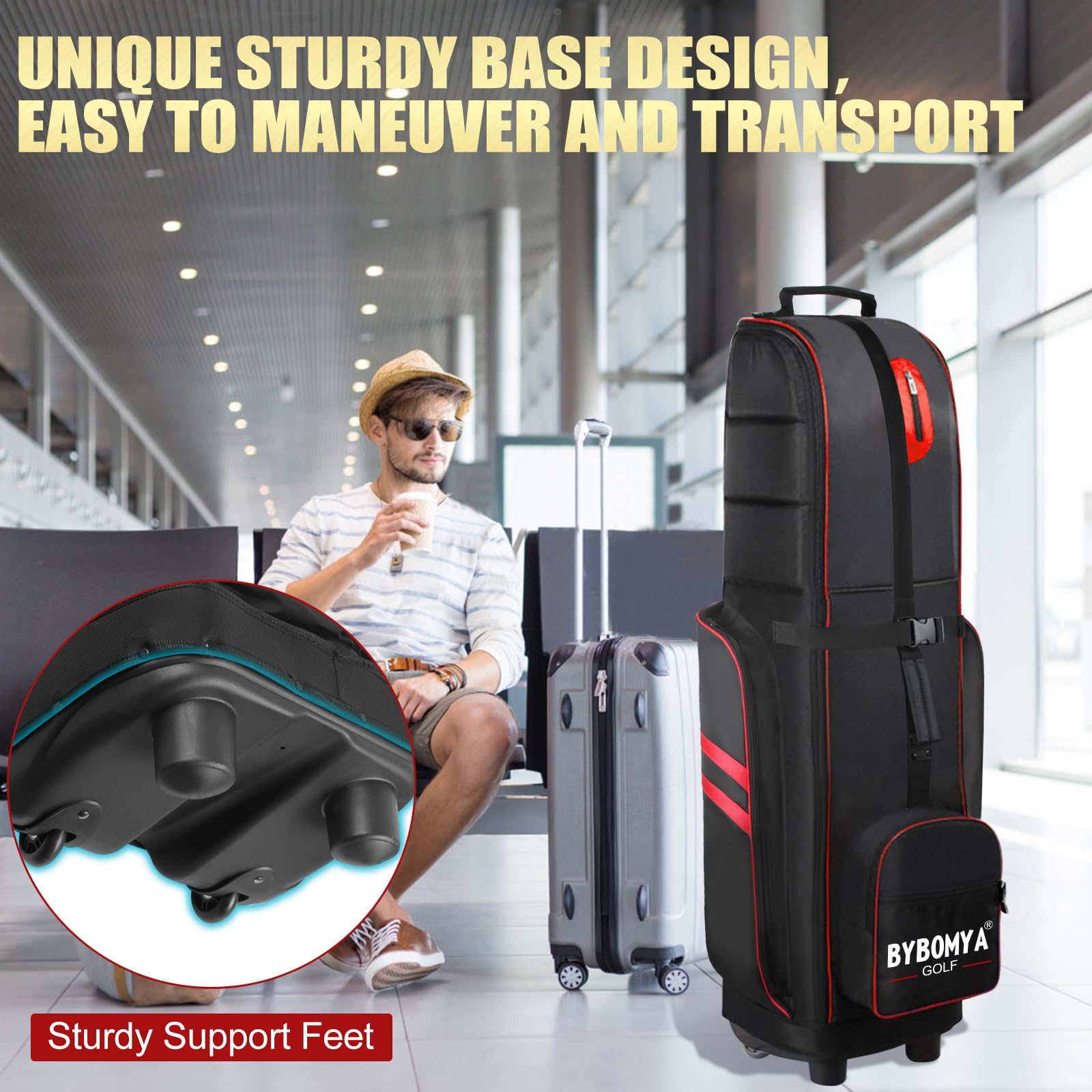 Durable 1680D Oxford Soft-Sided Golf Travel Bag with Wheels - Padded Heavy Duty Airline-Approved Golf Luggage | Wear & Abrasion Resistant | Unique Base Design for Easy Transport - Perfect for Air Travel & Golf Vacations