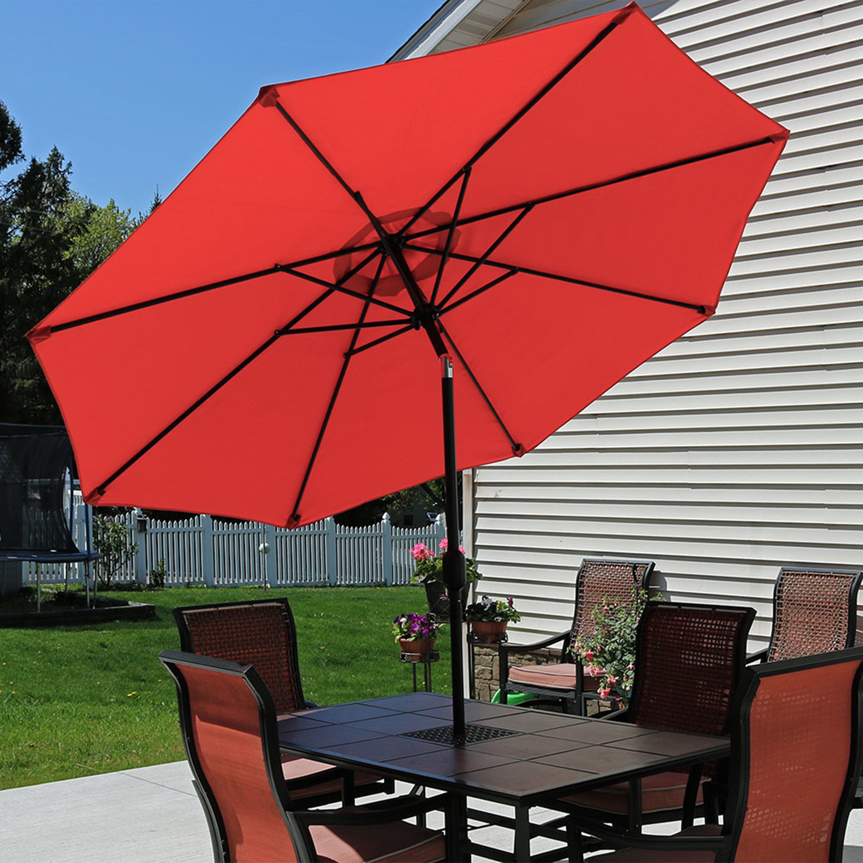 Sunnydaze 9-Foot Aluminum Outdoor Patio Umbrella with Tilt & Crank - Heavy Duty Sun Shade for Poolside, Backyard, Deck, and Garden