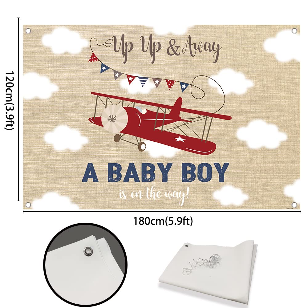Airplane Baby Shower Backdrop - Up & Away Boy Decor for Adventure Theme Party
