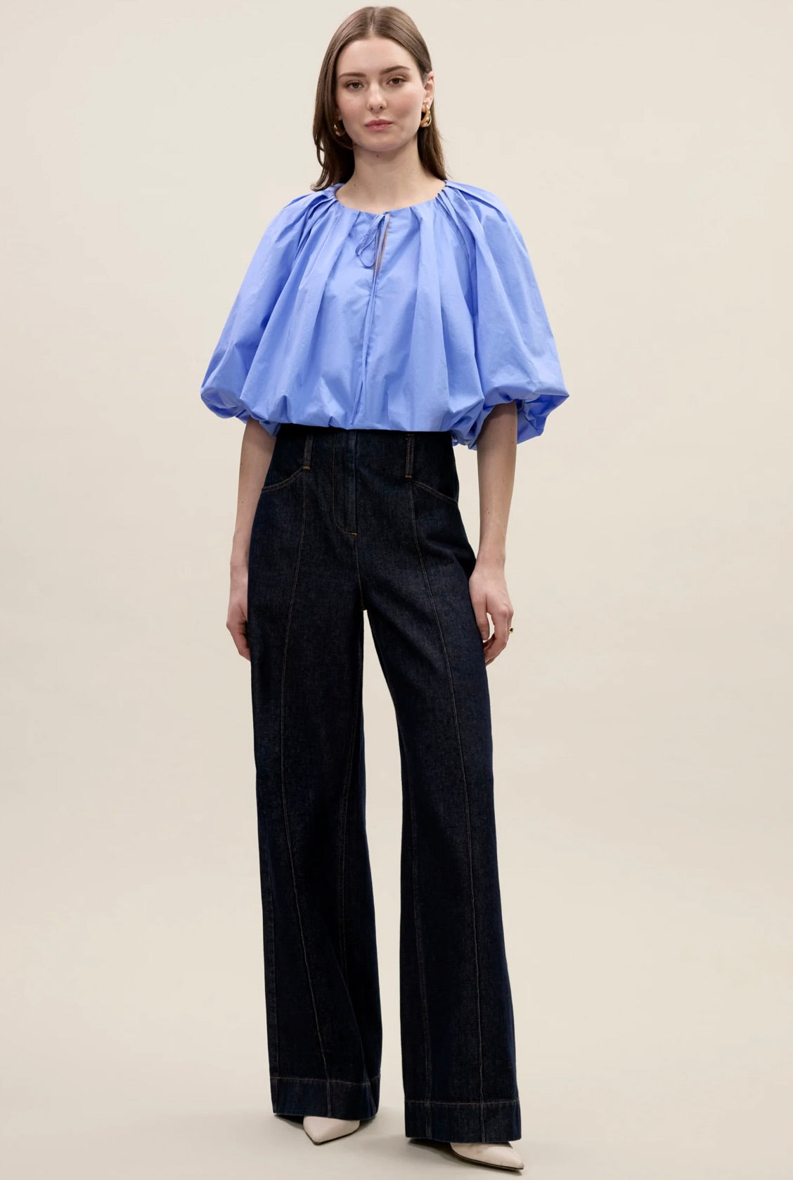 Yara Poplin Bubble Top in Bluebell - Women's Fashion Blouse for Casual & Office Wear | Perfect for Spring & Summer Outfits