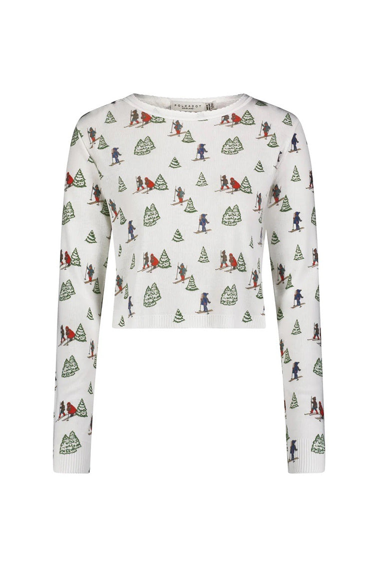 Polka Dot England Nell Ski Crop Slouchy Top - Stylish Women's Casual T-Shirt for Winter & Fall Fashion | Perfect for Skiing, Travel, and Everyday Wear