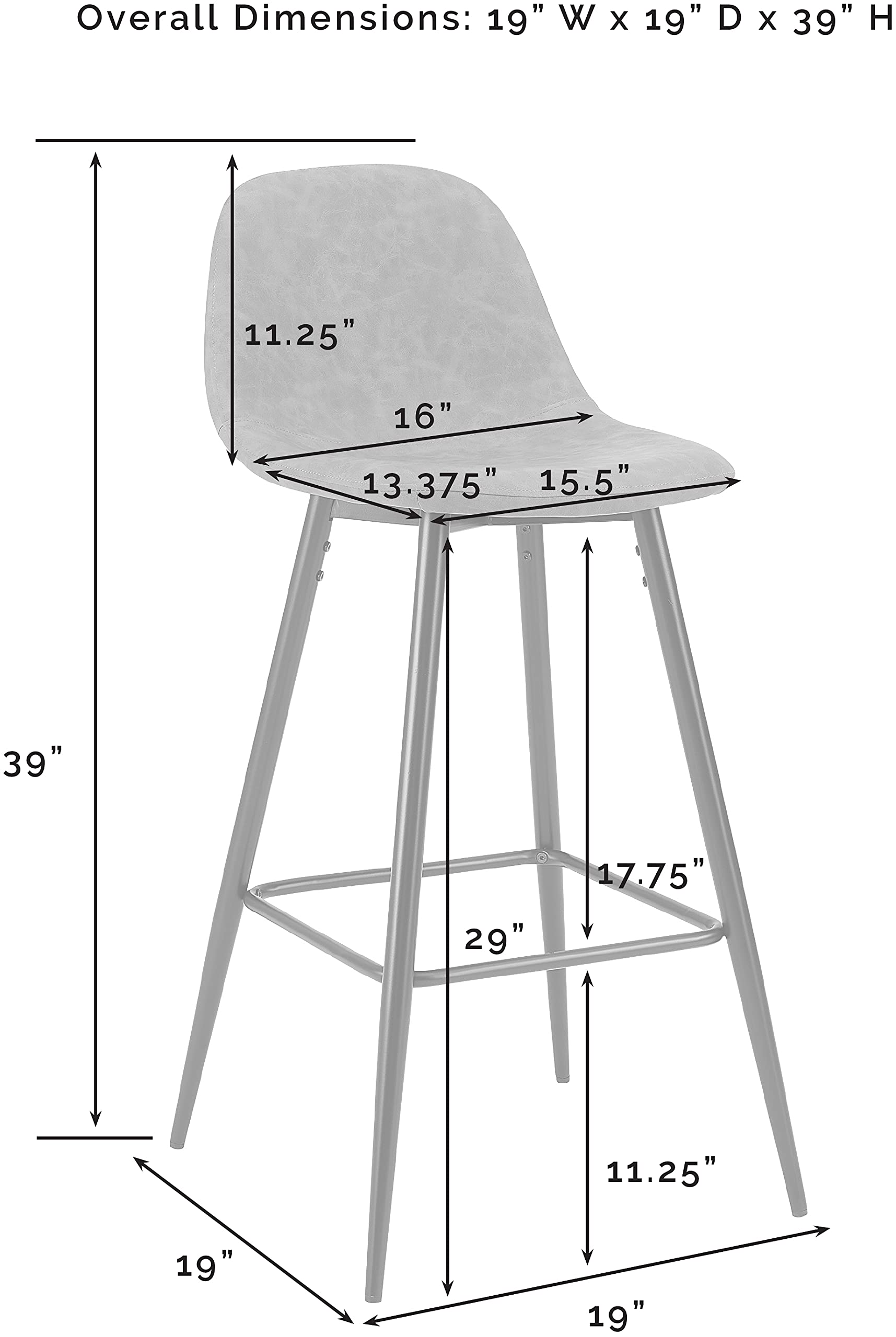 Crosley Furniture Weston Upholstered Bar Stools Set of 2 - Distressed Black & Matte Black Counter Height Stools for Kitchen Island, Breakfast Bar & Home Decor