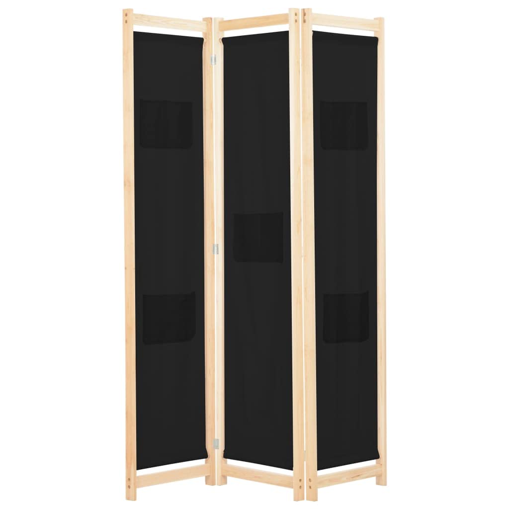 3-Panel Black Fabric Room Divider Screen - 47.2