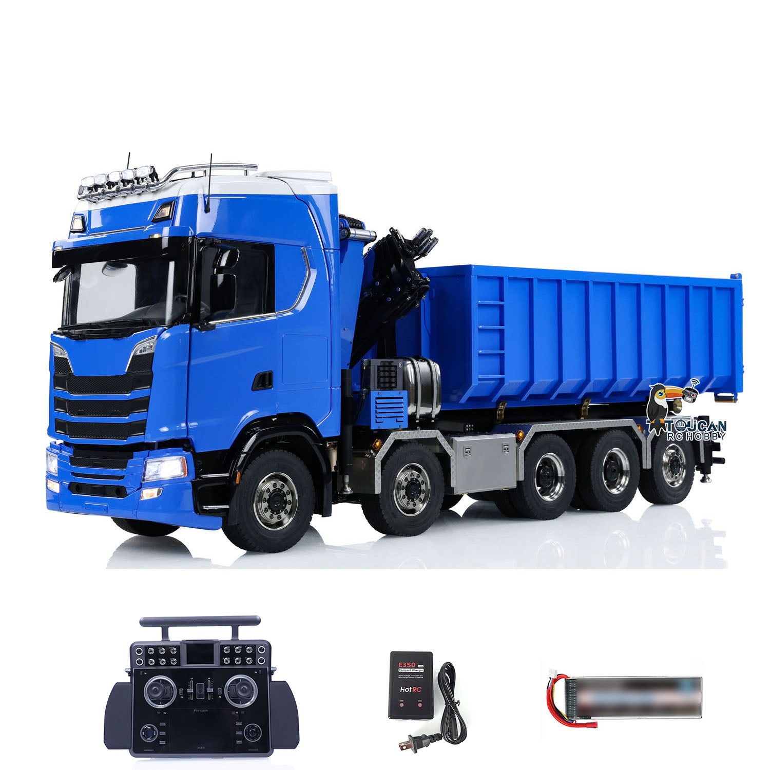 1:14 Scale 770S 5-Axle 10x10 Metal Chassis RC Hydraulic Dump Truck with Remote Control Crane & Roll Off Dumper - Frsky XE Lite RC Construction Vehicle Model for Off-Road Play & Professional Simulation