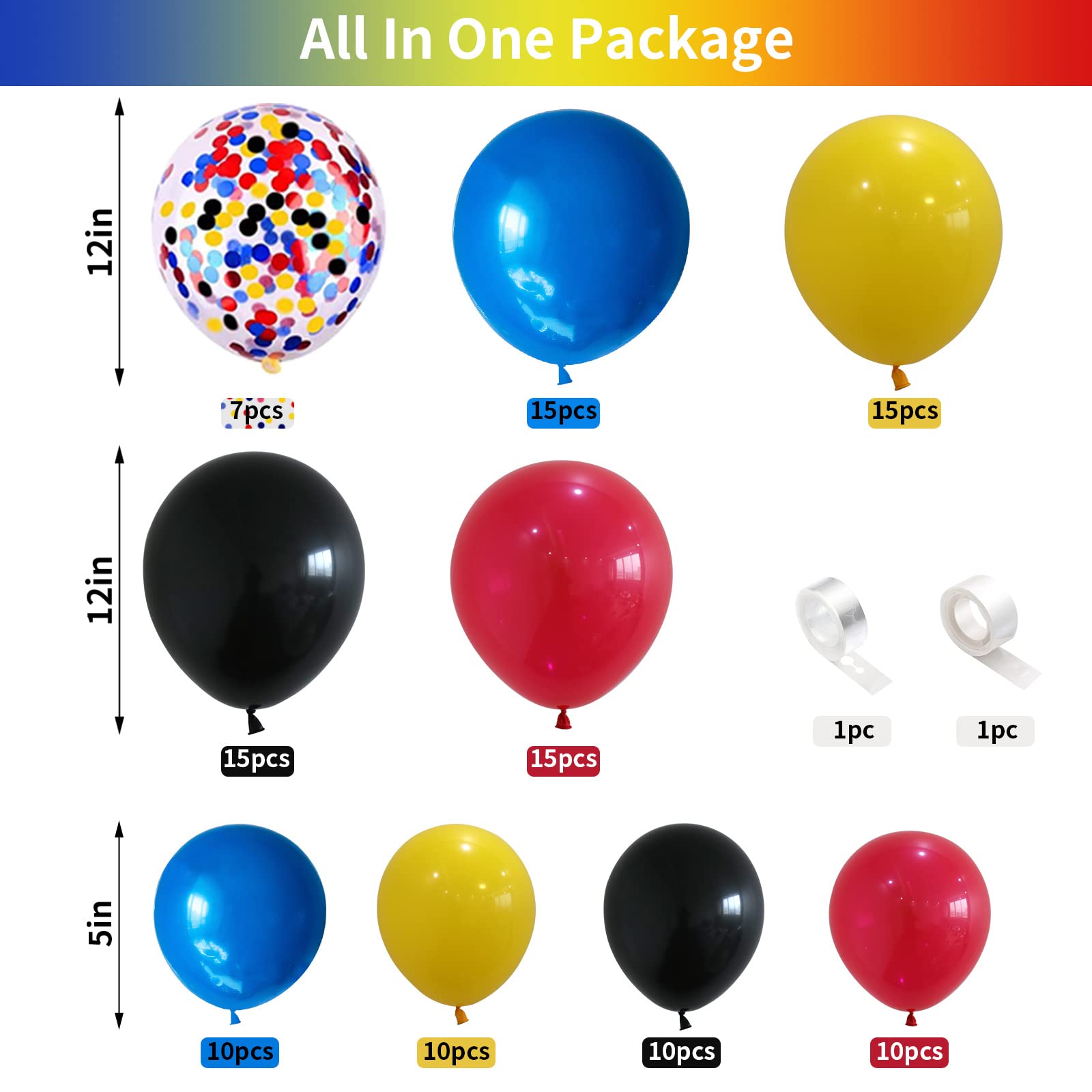 109pcs Red Yellow Dark Blue Black Balloons Garland Kit with Confetti Balloons - Superhero Avengers Party Decorations for Carnival, Circus, Birthday & Baby Shower | Perfect for Kids' Superhero Themed Parties, Baby Showers & Festive Events