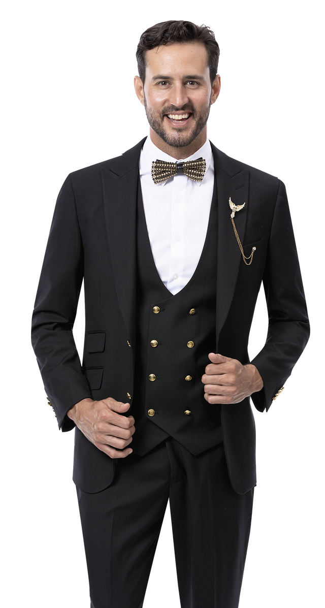 EJ Samuel Men's Classic Black Suit M2771 - Formal Business Attire for Weddings, Interviews & Office Wear