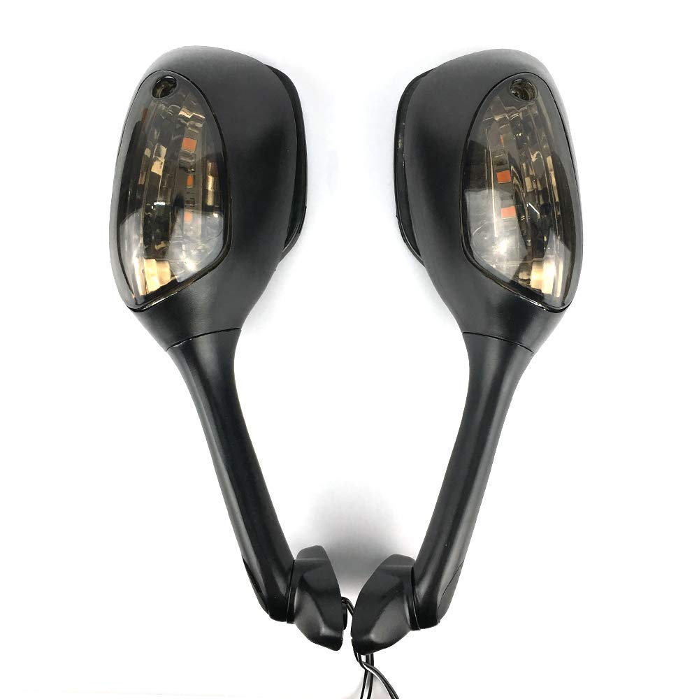 Universal Motorcycle Rear View Mirror with LED Turn Signal Light - Compatible with Suzuki GSXR 600 750 1000 (2006-2010) - Smoke Lens - Enhanced Visibility & Safety for Night Riding & Urban Commuting