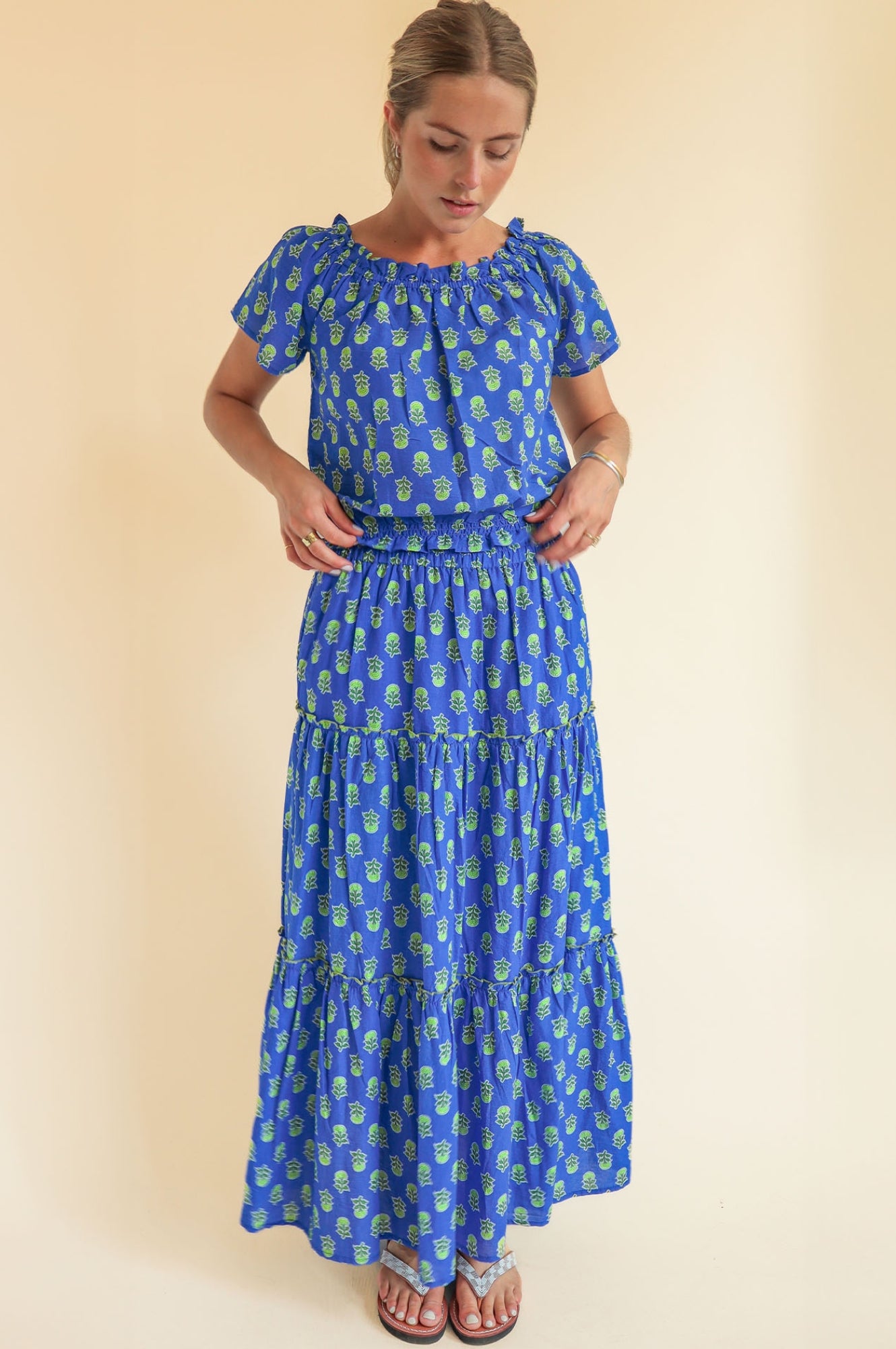 Bea Printed Organic Cotton Skirt | Odisha Blue/Green | Women's Boho Summer Skirt | Eco-Friendly Fashion | Perfect for Beach, Vacations & Casual Outings