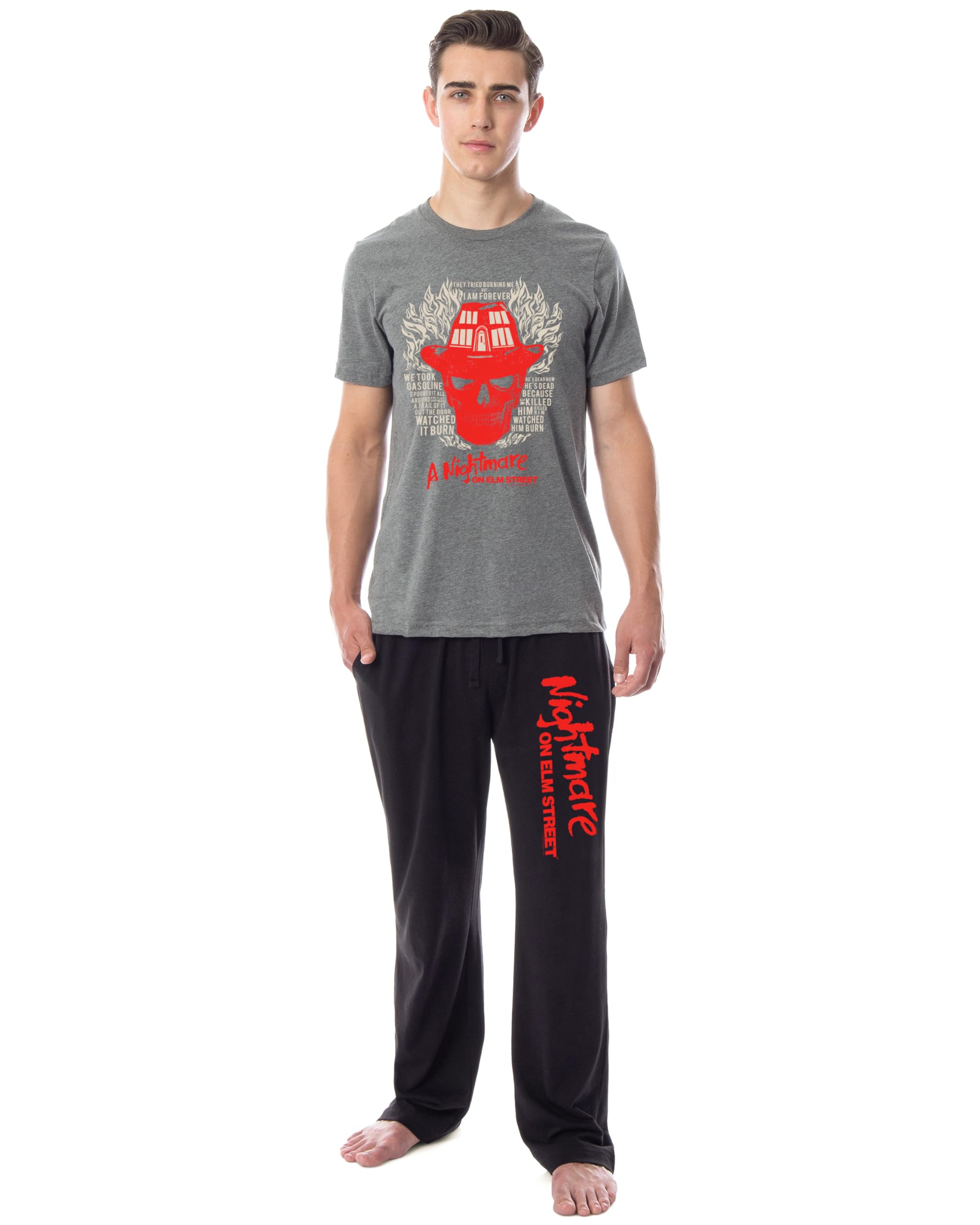 INTIMO Nightmare On Elm Street Mens' Freddy Krueger Fire Film Sleep Pajama Set - Horror Movie Loungewear for Halloween Cosplay & Sleepovers