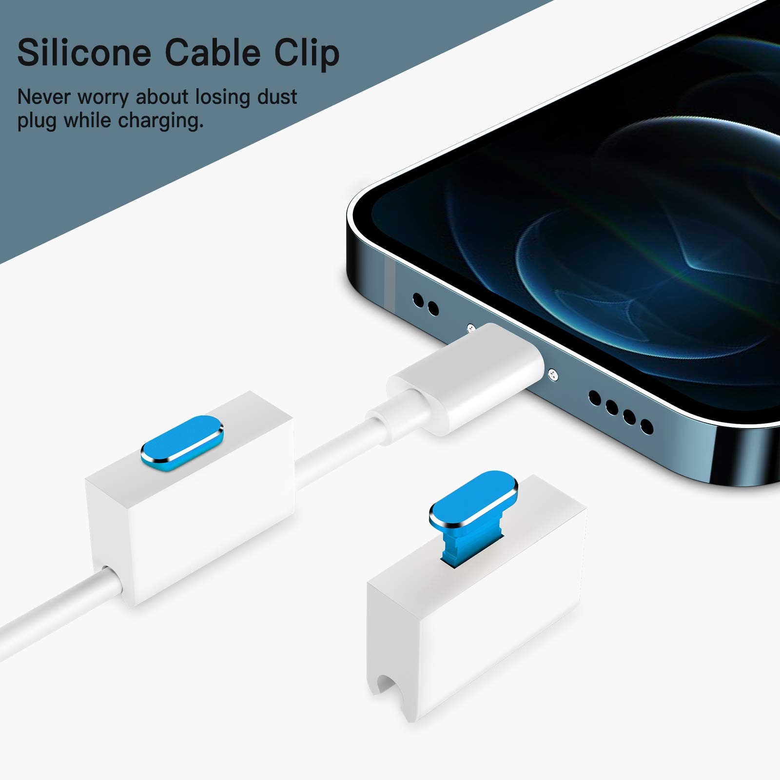 2 Pack Anti Dust Plugs for iPhone 14 Pro Max/13/12/11/Xs/XR/X/8/7/6 Plus/SE - 8 Pin Charging Port Dust Covers with Mini Storage Box - Compatible with AirPods & iPad Mini (Blue) - Keep Your Devices Clean & Protected at Home, Office or Travel
