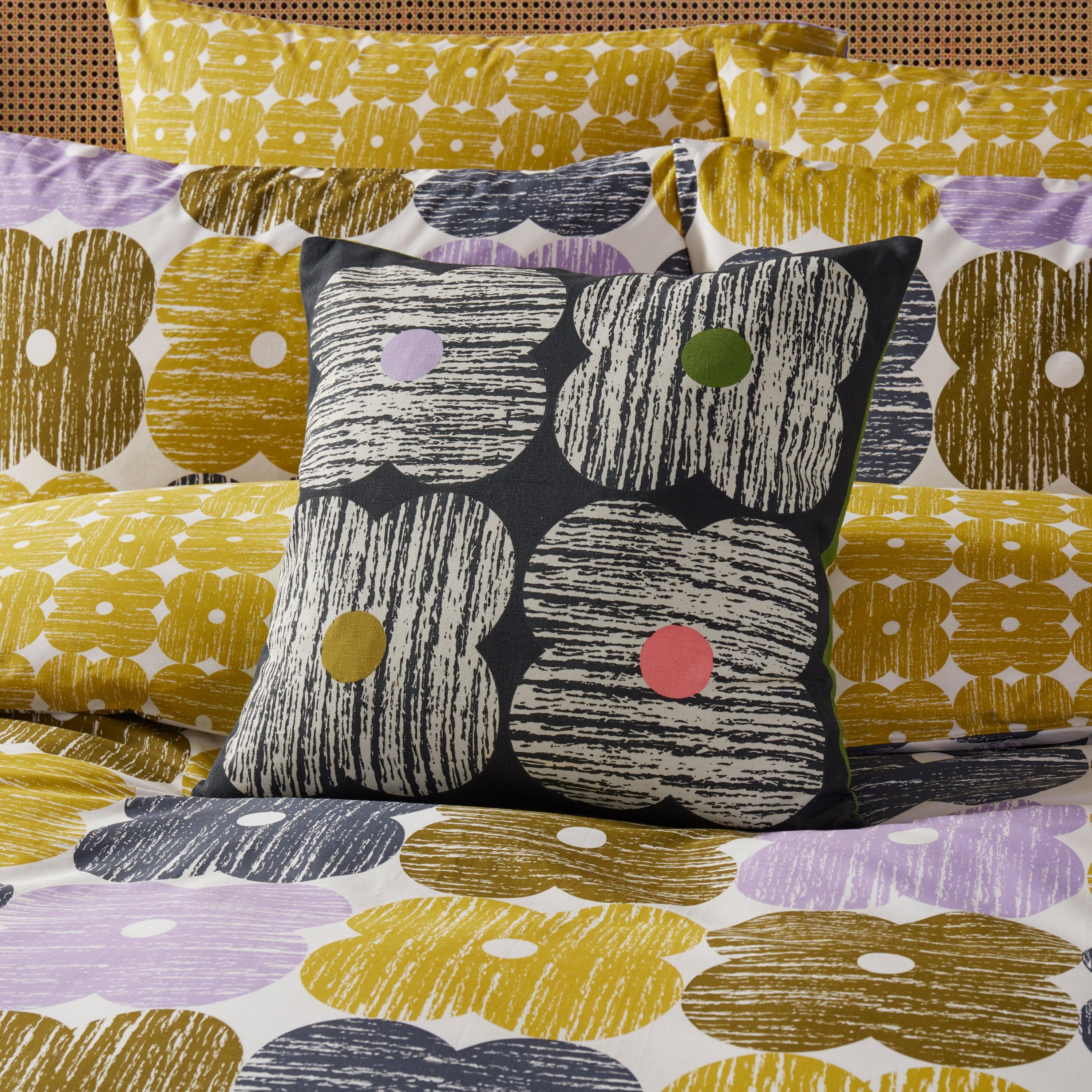Orla Kiely Textured Flower Cushion Cover - Slate Gray Home Decor Pillow Case for Sofa, Bed, Living Room & Nursery
