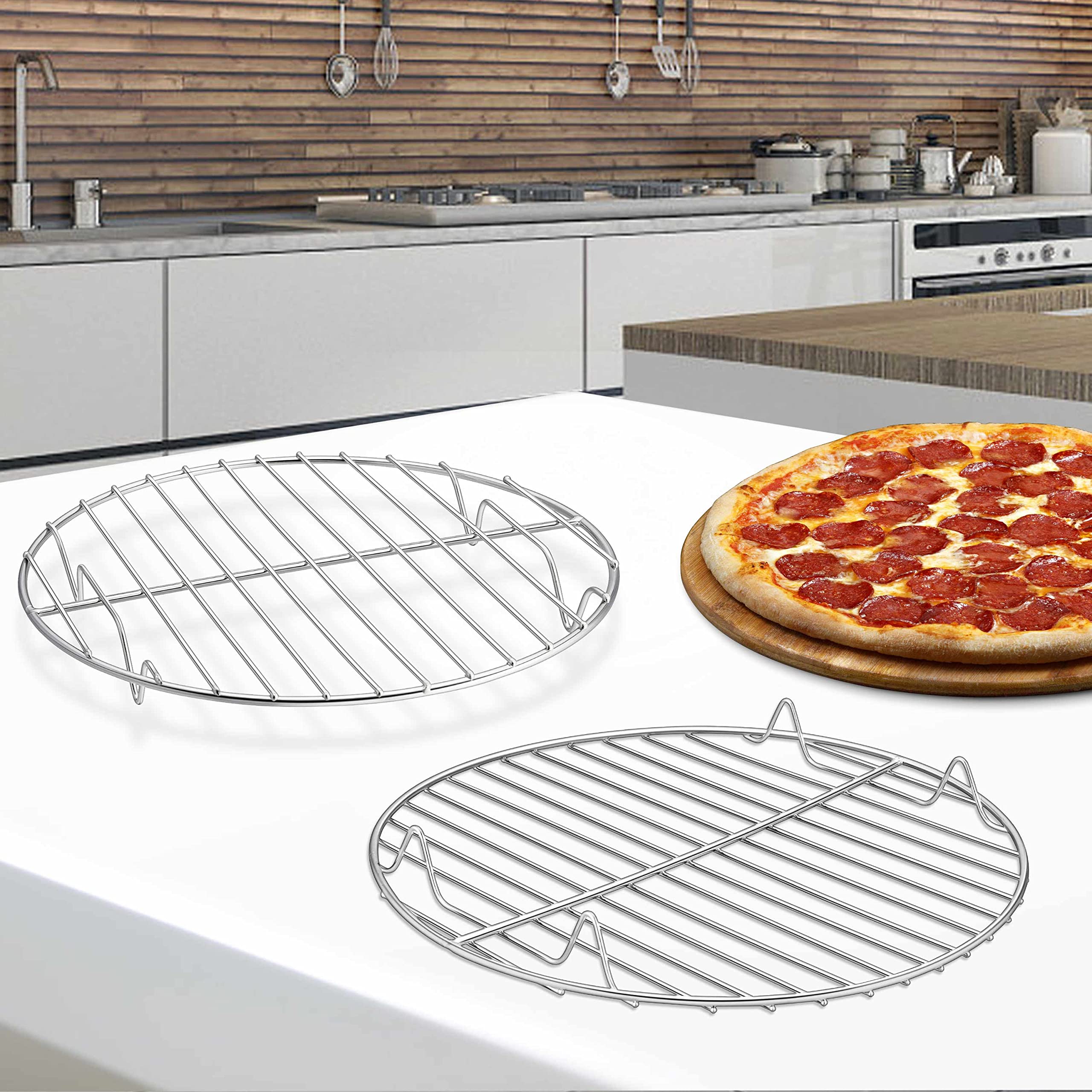 Herogo 9 Inch Stainless Steel Round Cooling Rack - Set of 2 for Baking, Cooking, Grilling & Steaming - Fits Stockpot, Air Fryer & Canning - Oven & Dishwasher Safe with Smooth Edges - Perfect for Cookies, Cakes, Roasts & Meal Prep