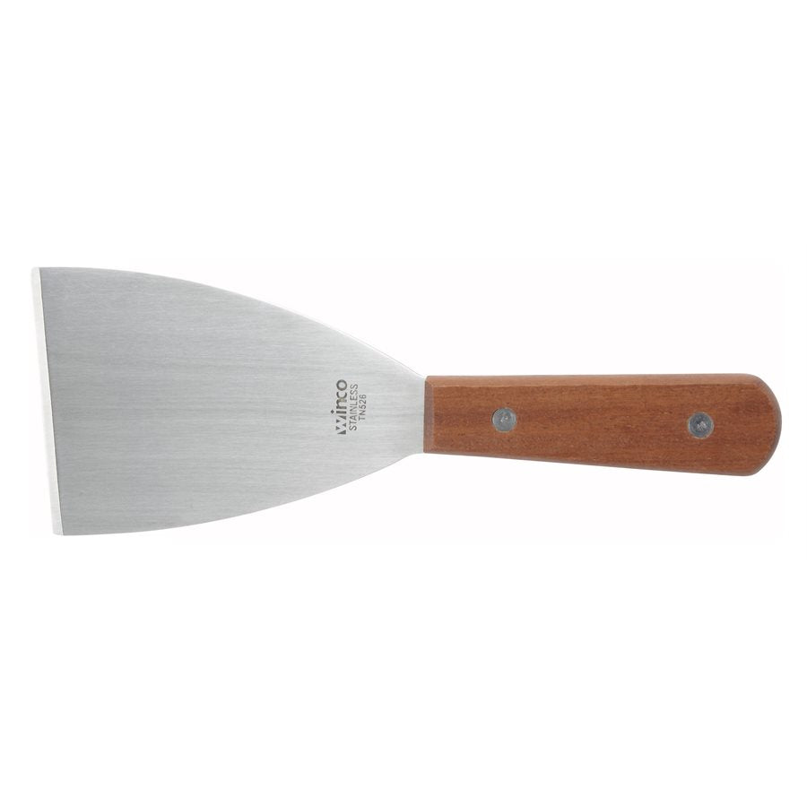 Winco TN526 Wood Handle Pan Scraper - 4.5 x 3 Inch Blade for Non-Stick Cookware - Perfect for Cleaning Pots, Pans & Baking Sheets in Commercial & Home Kitchens