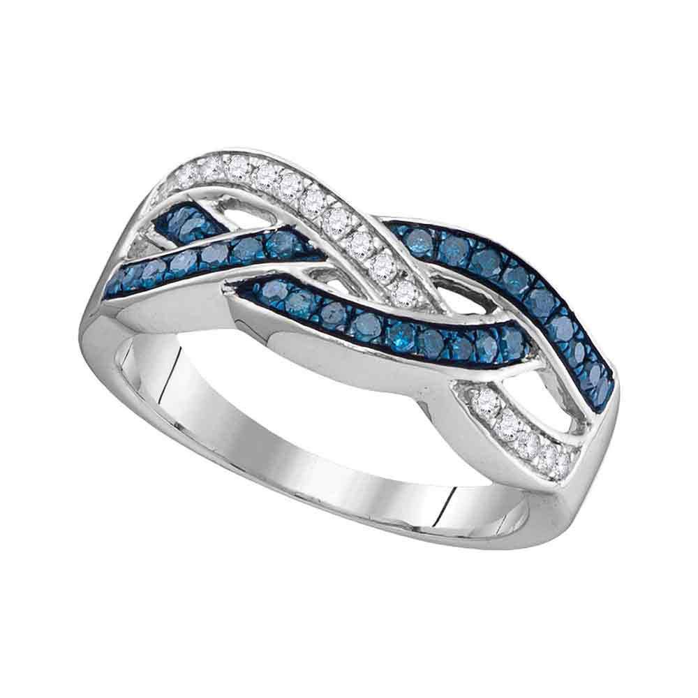 10K White Gold Women's Round Blue Enhanced Diamond Crossover Band Ring - 1/3 CTTW - Elegant Jewelry for Weddings, Anniversaries & Special Occasions