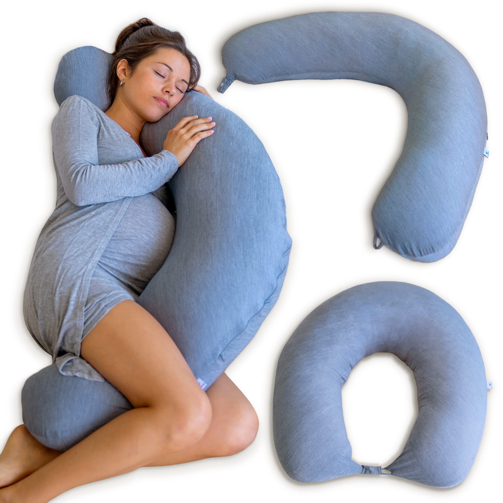 Pharmedoc Crescent Cooling Pregnancy Pillow for Adults - Maternity & Nursing Body Pillow for Side Sleepers - Dark Grey Cooling Cover - Perfect for Pregnancy Comfort, Breastfeeding Support & Better Sleep