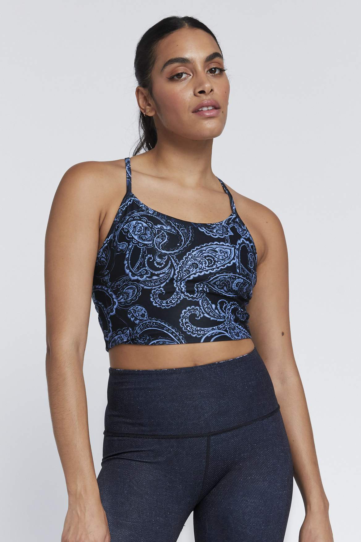 Avery Cropped Tank Top - Sky Blue Paisley Print Women's Casual Summer T-Shirt | Perfect for Beach, Yoga & Everyday Wear