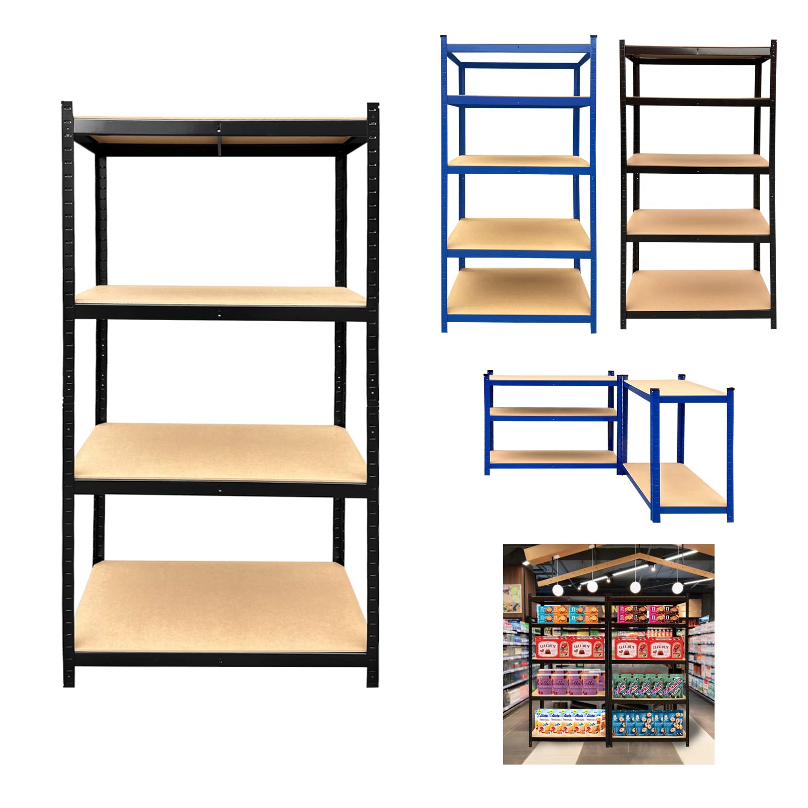 5-Tier Heavy Duty Metal Shelving Unit - Adjustable Storage Rack for Garage, Kitchen, Workshop, Office & Warehouse - 175KG Capacity Per Shelf - Perfect for Organizing Tools, Pantry Items & Industrial Supplies