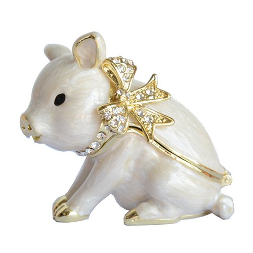 Hand-Painted White Pig Trinket Box - Hinged Lid Jewelry Storage Organizer for Rings & Earrings - Farm Animal Decorative Collectible for Home, Bathroom & Gift Giving