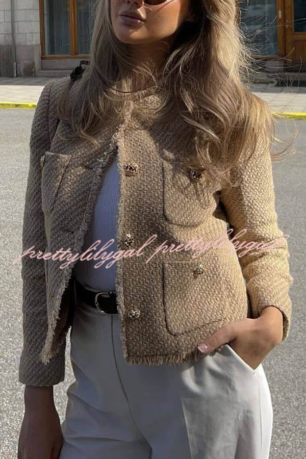 Joy To The World Tweed Jacket with Metal Buttons & Pockets | Vintage Style Women's Coat for Christmas, Holiday Parties & Winter Fashion