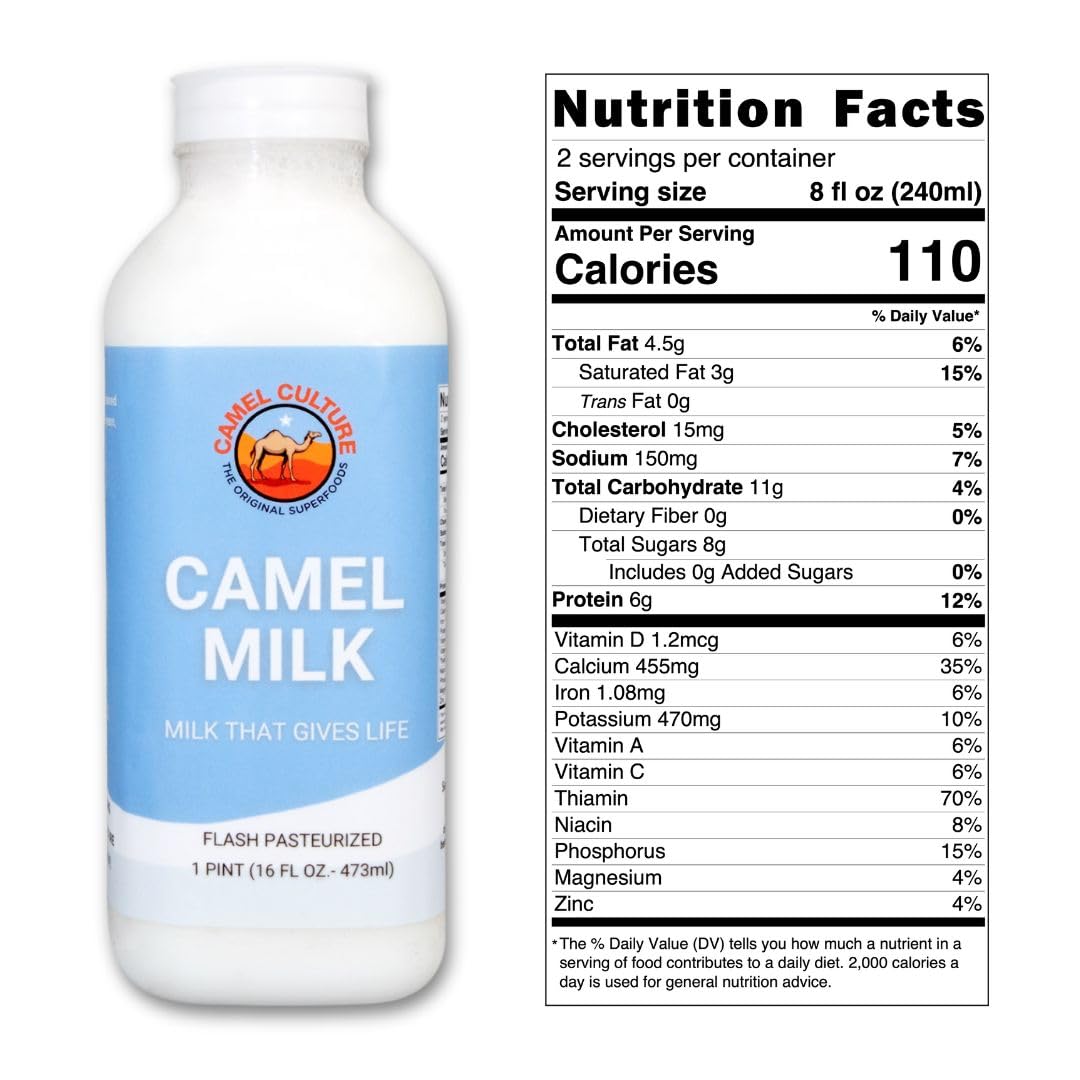 Premium 100% Natural Grade-A Camel Milk - Organic Fresh Frozen Pints - Gently Pasteurized from USA Family Farms - Rich in Nutrients & Probiotics - Perfect for Smoothies, Coffee Creamer & Immune Support (3 Pack)