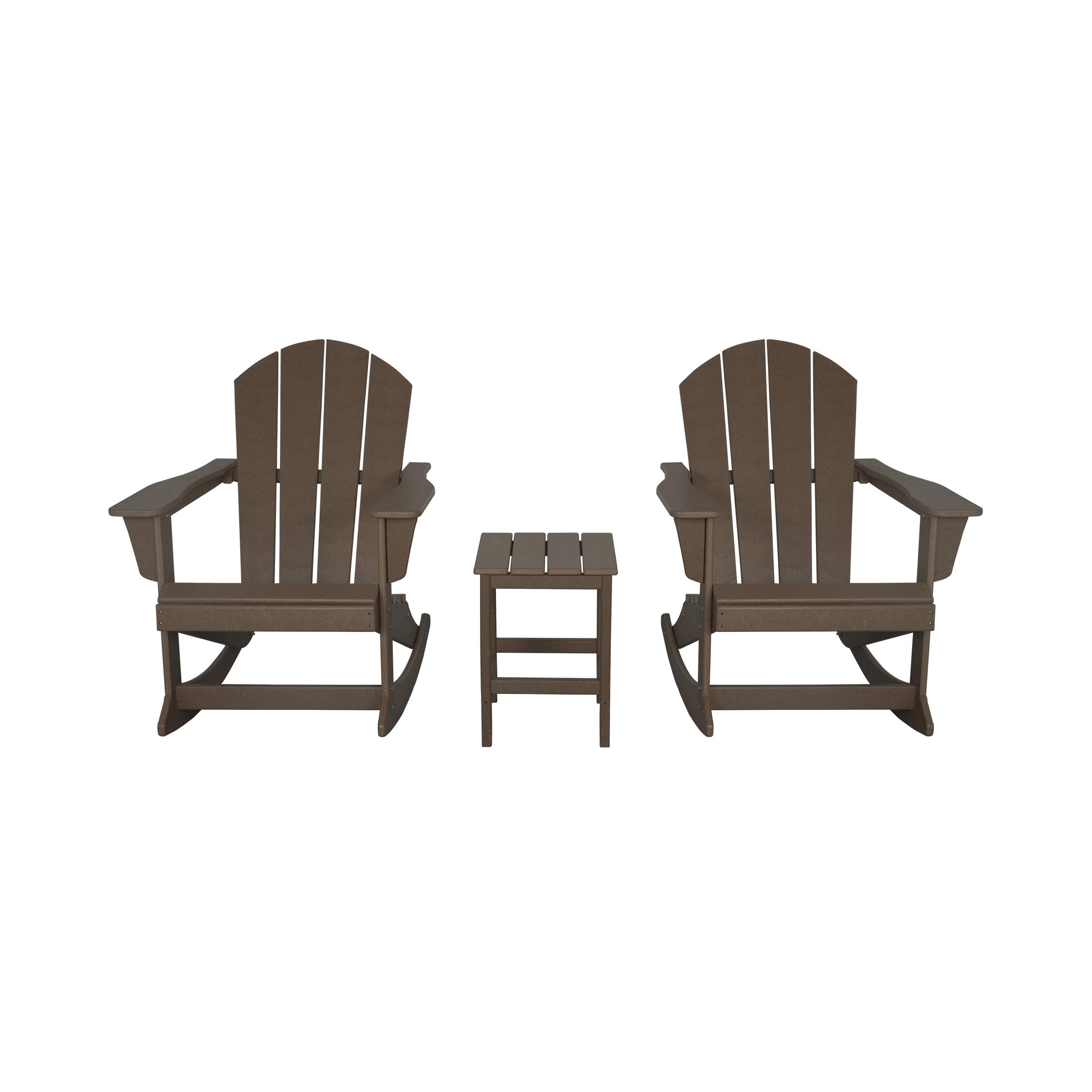 WO Home Furniture 3-Piece Patio Rocking Chair Set - Classic Outdoor Adirondack Rocker Chairs & Side Table in Dark Brown - Perfect for Backyard, Garden, Porch & Poolside Relaxation