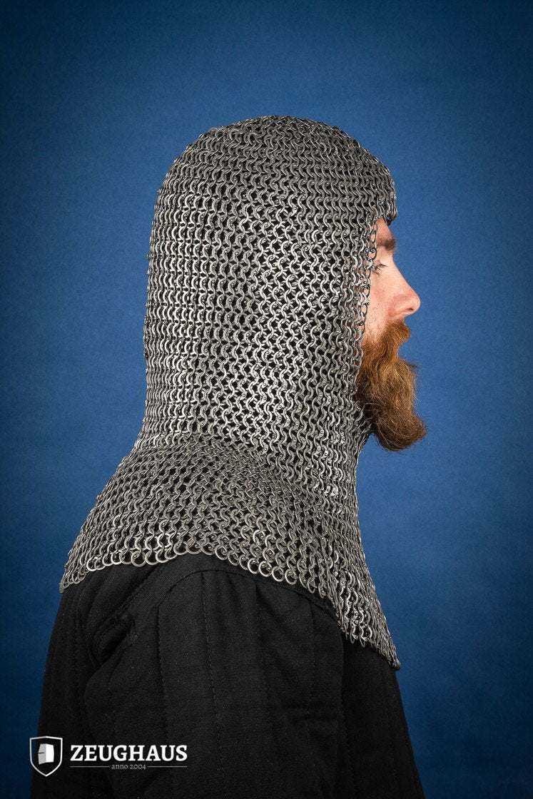 Chainmail Hood Flat Ring Riveted 9mm Steel Oiled - Medieval Armor for LARP, Cosplay & Renaissance Fairs