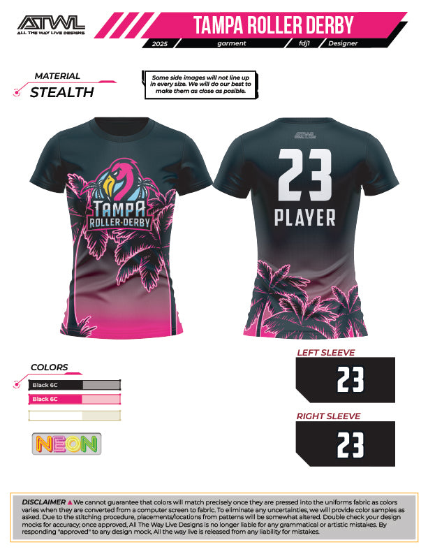 Tampa Bay Roller Derby Women's Crew Neck Jersey - Breathable Performance Shirt for Roller Skating, Derby Games & Sports Events