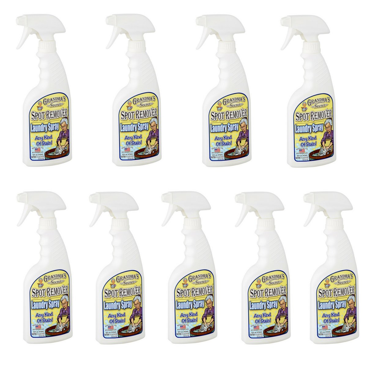 Grandma's Secret Laundry Stain Remover Spray - 16 oz (9-Pack) | Powerful Fabric Stain Treatment for Clothes, Upholstery & Carpets | Ideal for Tough Stains Like Wine, Grease & Grass