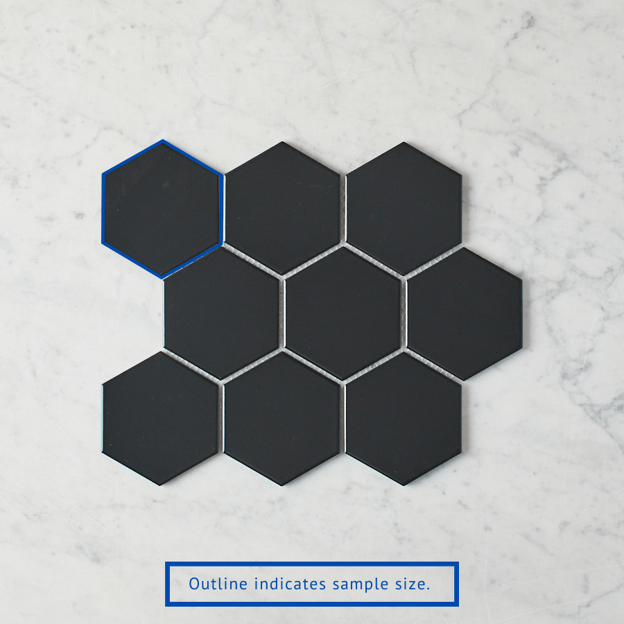 Premium Matte Black Hexagon Mosaic Tile Sample - Modern Kitchen Backsplash & Bathroom Wall Decor - Meadow Springs Collection