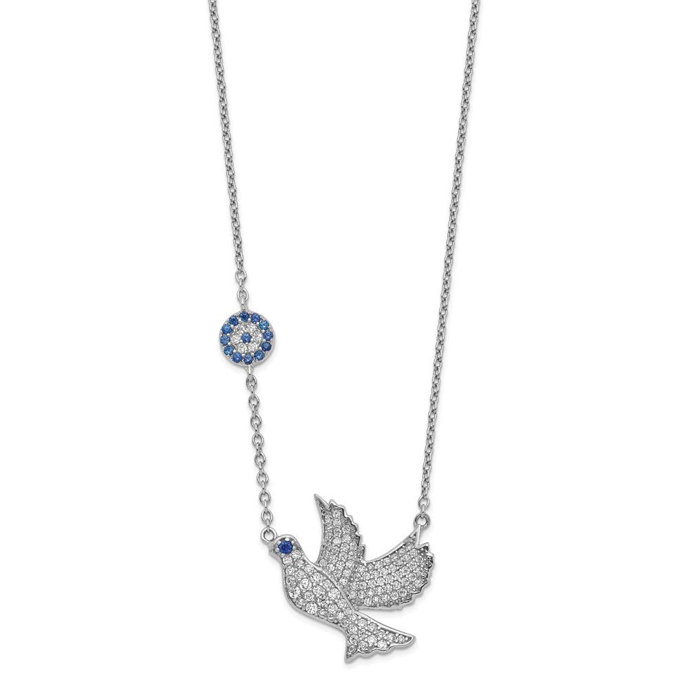 925 Sterling Silver Blue & Clear CZ Cubic Zirconia Dove Pendant Necklace with 2 Inch Extension Chain - Elegant Jewelry Gift for Women, Perfect for Weddings, Anniversaries & Special Occasions
