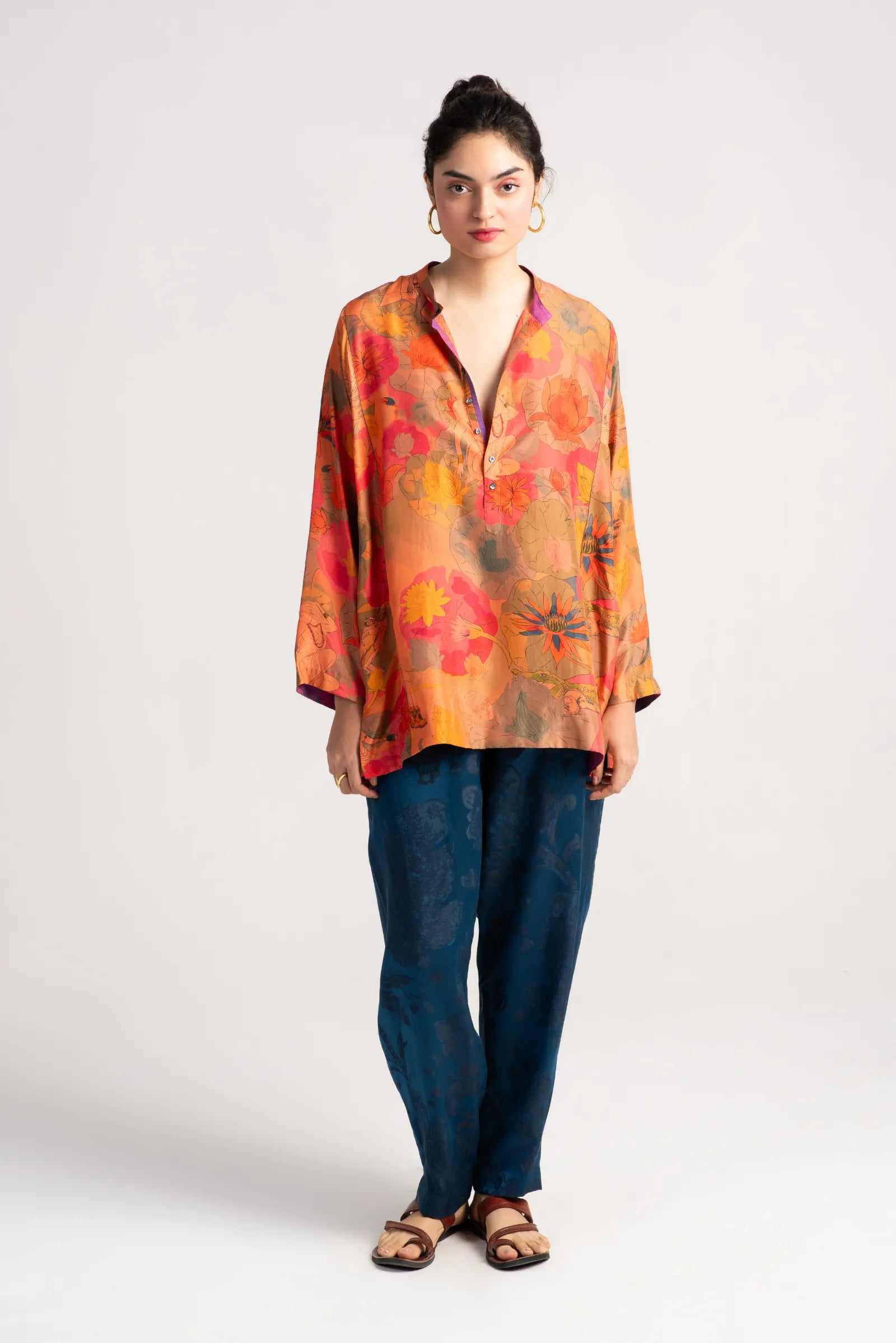 Kavita Silk Kurta in Grapefruit Color - Elegant Indian Women's Tunic Top for Festivals, Weddings & Casual Wear