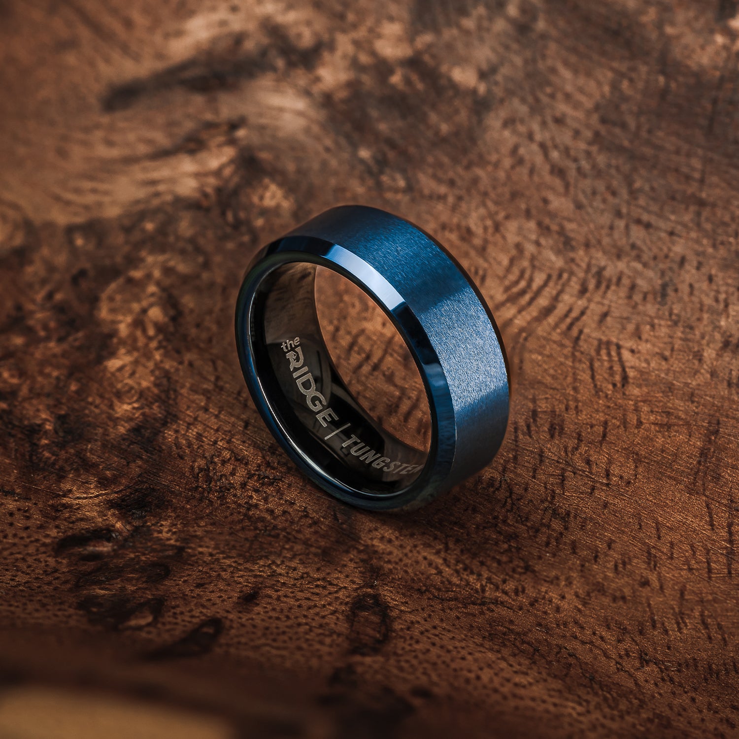 Ridge 8mm Beveled Wedding Ring Set in Alpine Navy - Durable Tungsten Carbide Band for Men & Women - Perfect for Engagement, Anniversary & Everyday Wear