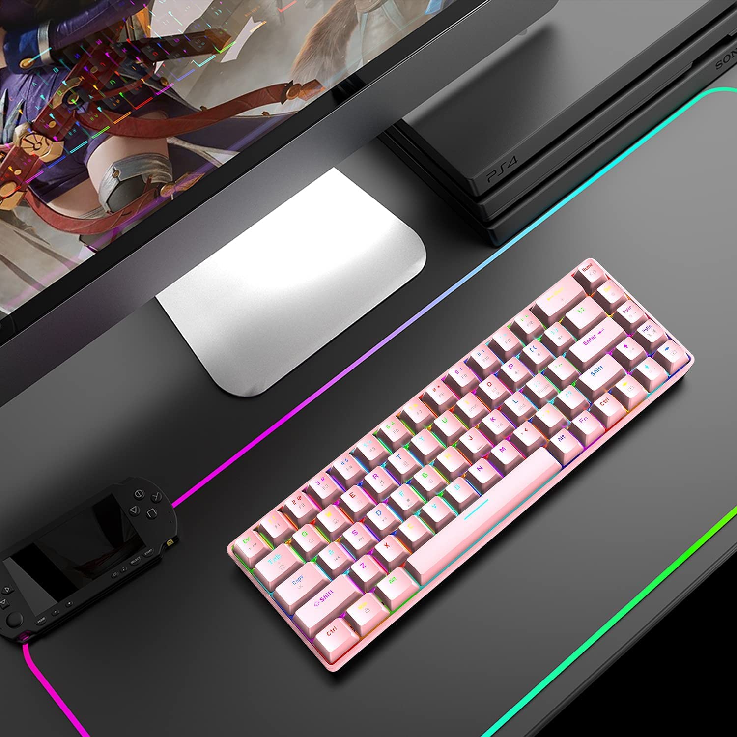 SELORSS T8 Pro 60% Wired Mechanical Gaming Keyboard - 18 Chroma RGB Backlit, Compact 68-Key Anti-Ghosting, Hot-Swappable USB-C Cable & DIY Keycaps, Tactile Switches for Gamers, Typists (PC/Win/Mac Compatible) - Perfect for Esports, Office Work & Programming (Pink)