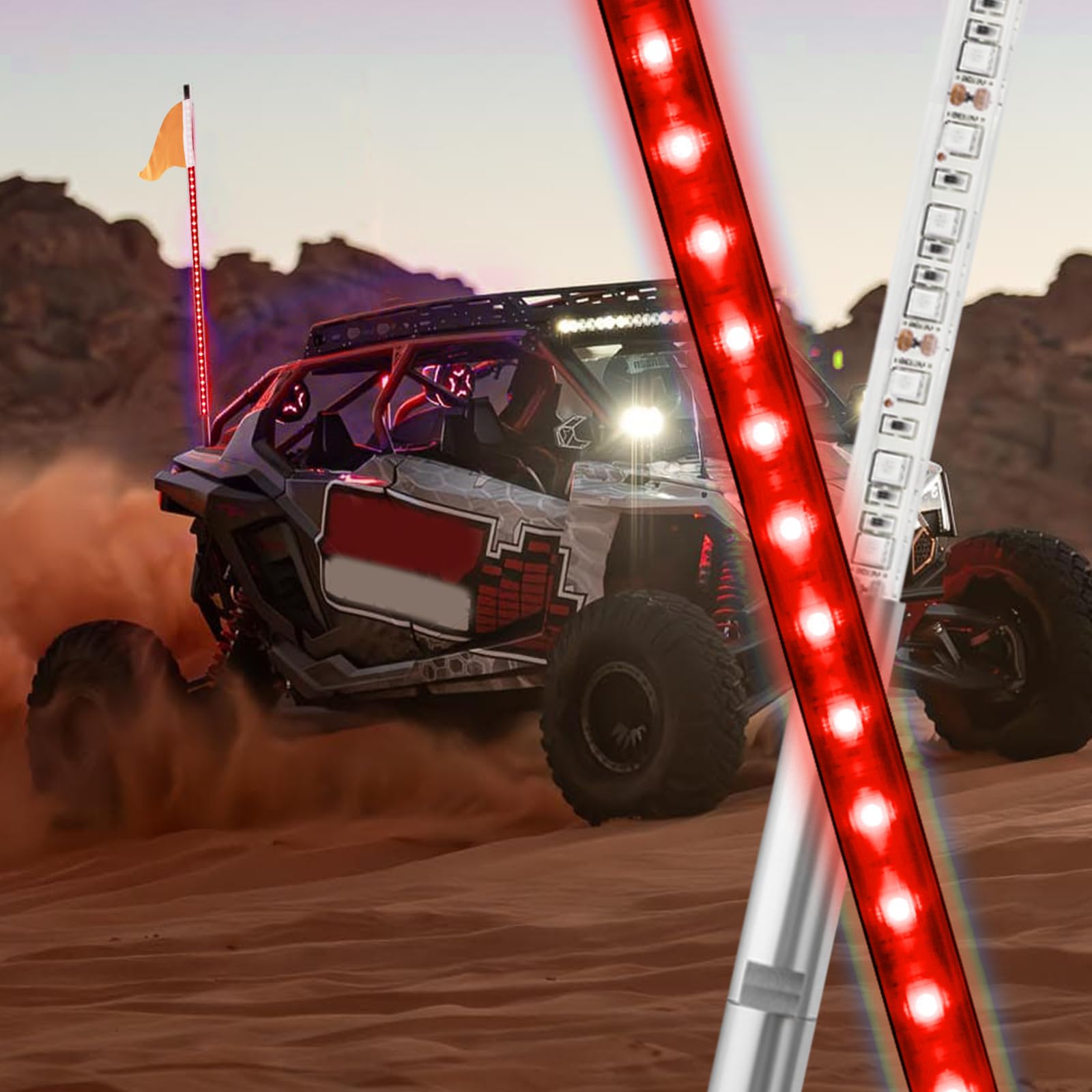 3ft LED Light Whip for ATV UTV - Red LED Whip Lights for Polaris RZR, Off-Road Vehicles, Sand Dune Buggies & 4x4 Trucks - Durable & Bright Antenna Whip for Night Riding & Off-Road Adventures