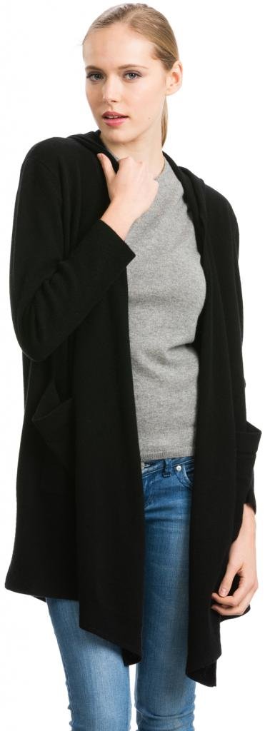 Luxury 100% Cashmere Women's Hooded Open Front Long Cardigan with Side Pockets - Soft Warm Long Sleeve Cover Up for Fall & Winter - Perfect for Office, Lounge & Outdoor Activities