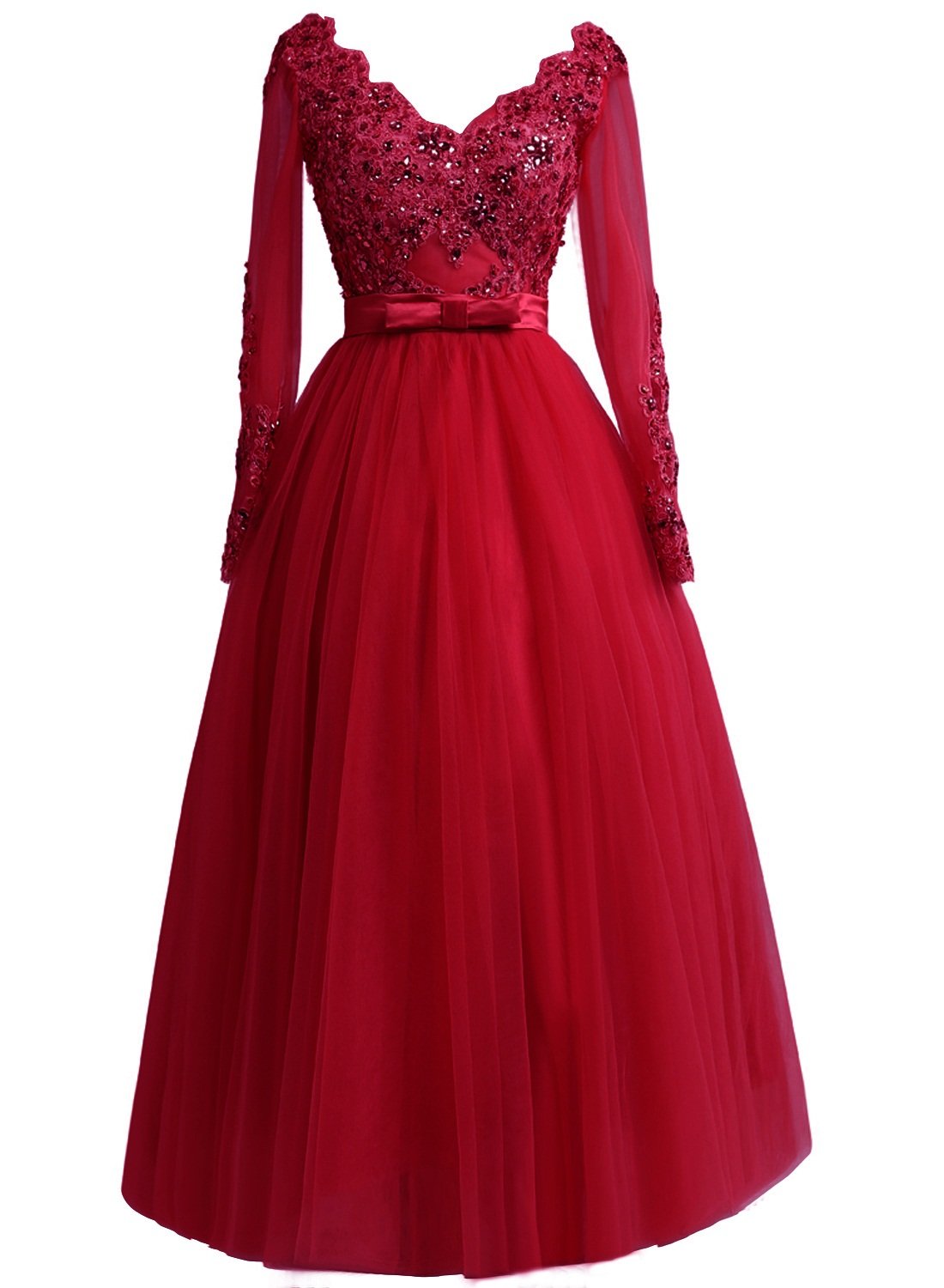 Elegant Burgundy Women's Ball Gown with Long Sleeves & Backless Design - US Size 14 Prom Evening Dress for Formal Events, Parties & Special Occasions