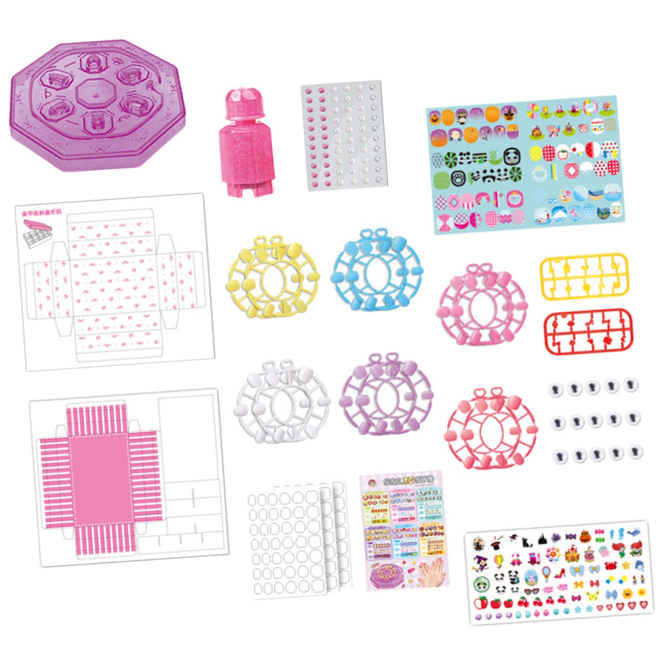 Toyvian Kids Nail Art Kit - 3D Fake Nail Set with Nail Tips & Studio Decorations for Girls & Toddlers | Perfect for Birthday Gifts, Pretend Play & DIY Nail Design