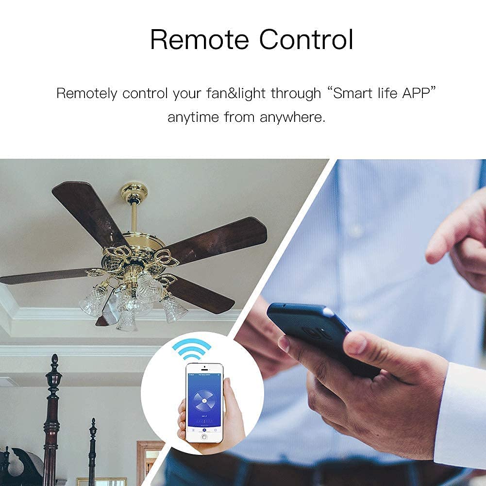 MOES WiFi Smart Ceiling Fan Light Wall Switch - Tuya/Smart Life App Control, Works with Alexa & Google Home, No Hub Needed (Neutral Wire Required, White) | Perfect for Bedroom, Living Room & Smart Home Automation