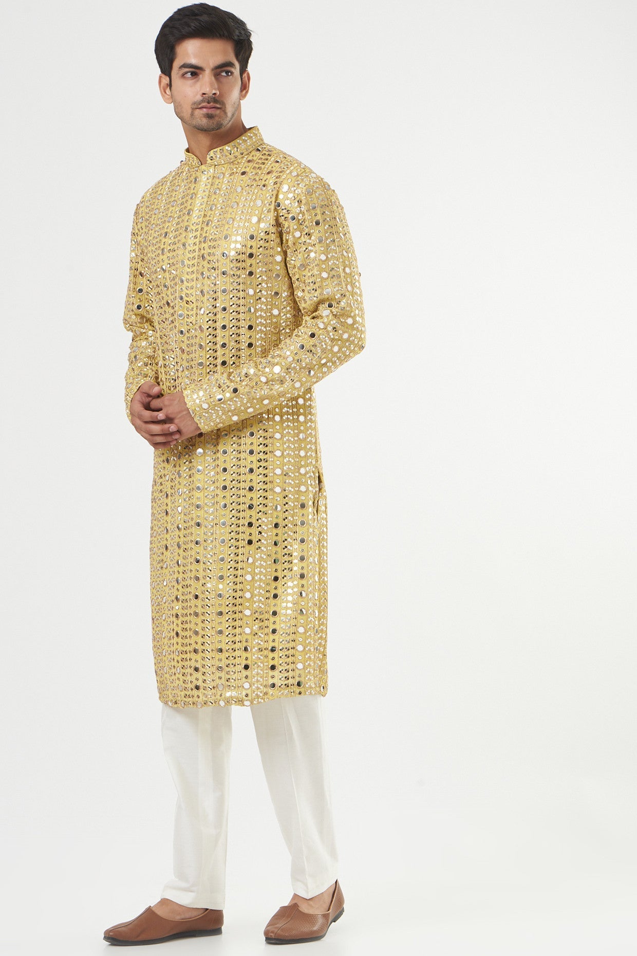 Stylish Lime Yellow Mirror Embroidered Kurta for Women | Traditional Indian Ethnic Wear | Perfect for Festivals, Weddings & Special Occasions