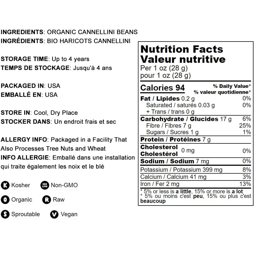 Food to Live Organic Cannellini Beans 15lbs | Non-GMO Dried White Kidney Beans | Sproutable Vegan Kosher Bulk Beans | High in Fiber & Protein | Perfect for Minestrone Soup, Bean Salad & Healthy Meal Prep