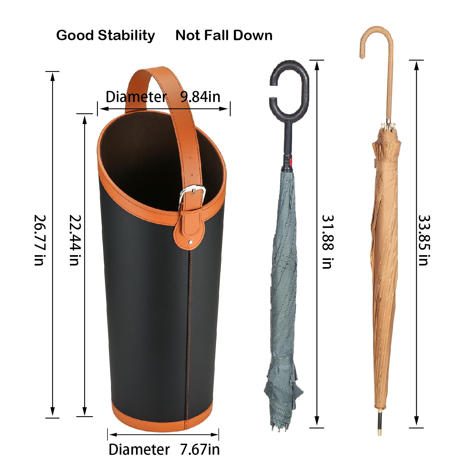 Stylish Faux Leather Large Umbrella Holder for Entryway - Modern Black Indoor Umbrella Rack Stand - Perfect for Home, Office & Mudroom Organization