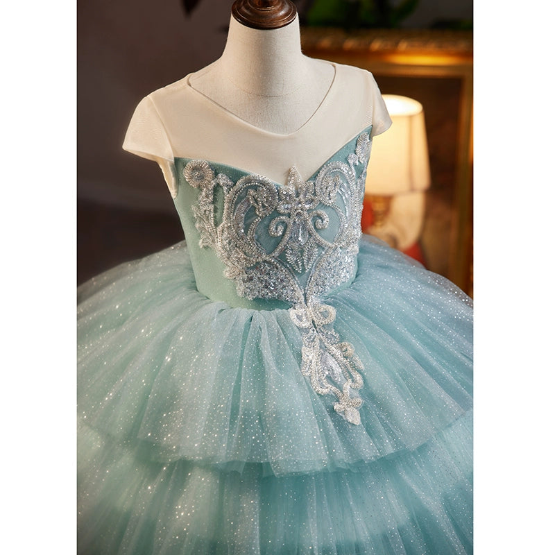 Royal Blue Tulle Flower Girl Dress with Scoop Neckline - Elegant Floor-Length Princess Gown for Weddings, Pageants & Special Occasions