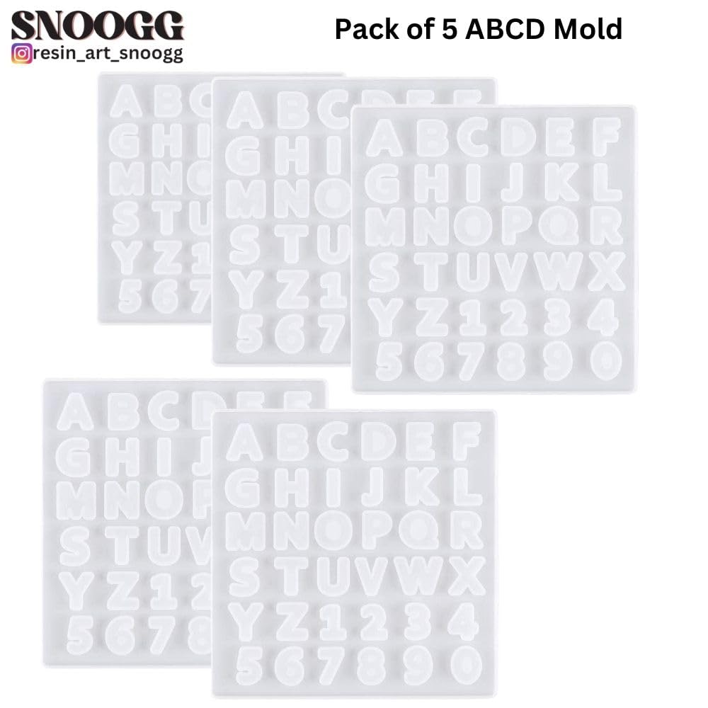 SNOOGG 5-Piece Small ABCD Epoxy Resin Molds for Pendants, Keychains & Crafts - Transparent Silicone Letter Molds for DIY Jewelry, Coasters & Home Decor Projects