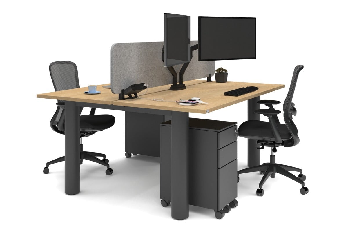 Quadro Cylinder Leg 2 Person Office Workstation Desk - 1600L x 700W - Modern Shared Workspace Solution for Collaborative Teams & Coworking Spaces