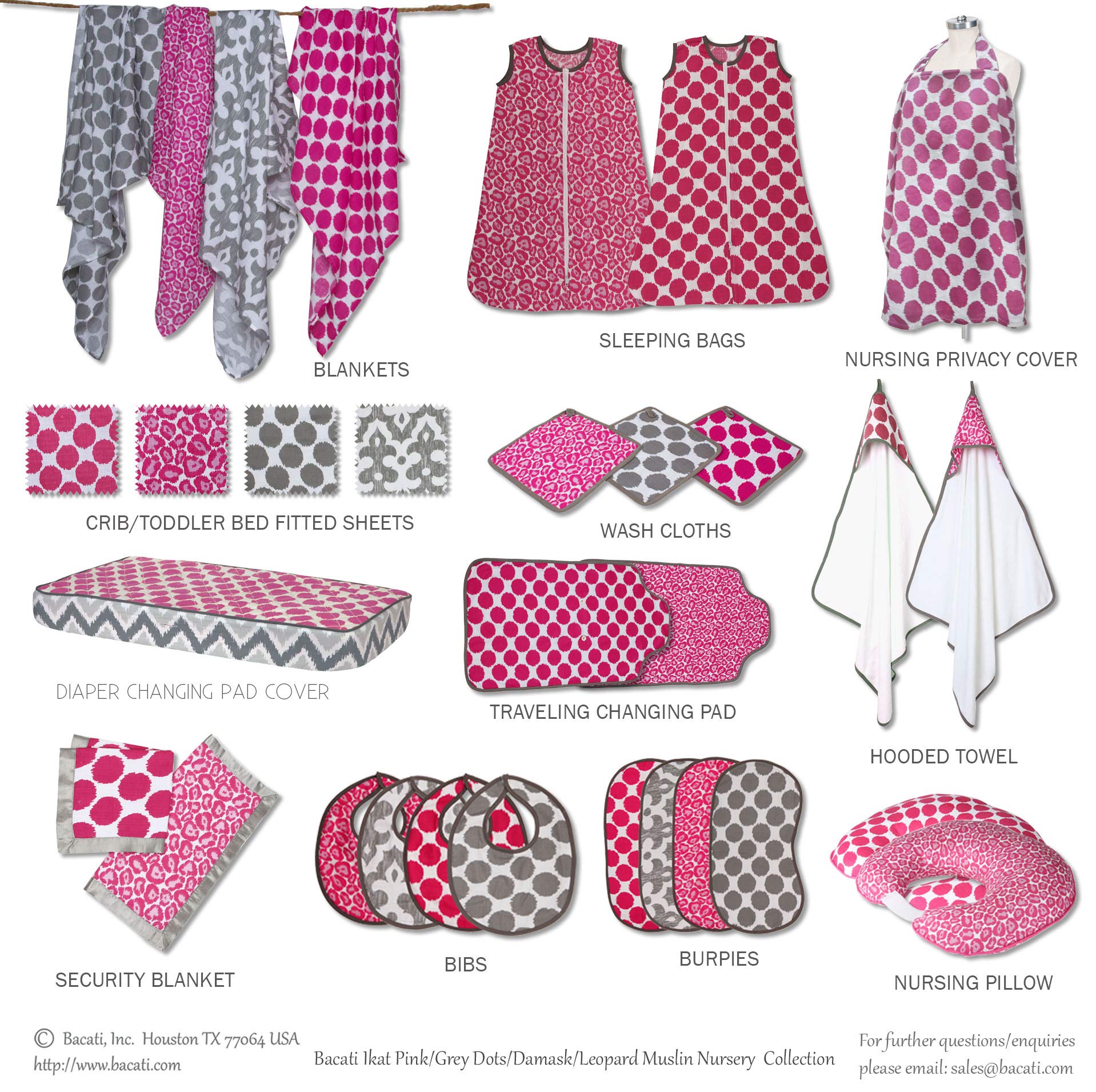 Bacati - 2 Pack 100% Cotton Muslin Baby Crib Fitted Sheets for Girls, Super Soft & Breathable, Fits Standard 28 x 52 x 5 Crib & Toddler Mattresses (Ikat Dots Fuschia) - Perfect for Nursery, Daycare & Travel