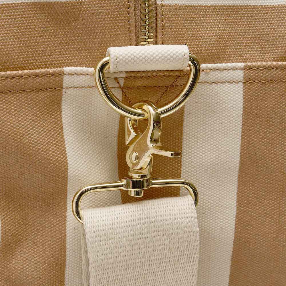 Bon Voyage Weekender Bag - Stylish Tan Stripe Canvas Travel Duffle for Women & Men | Perfect Carry-On for Weekend Getaways, Gym & Overnight Trips