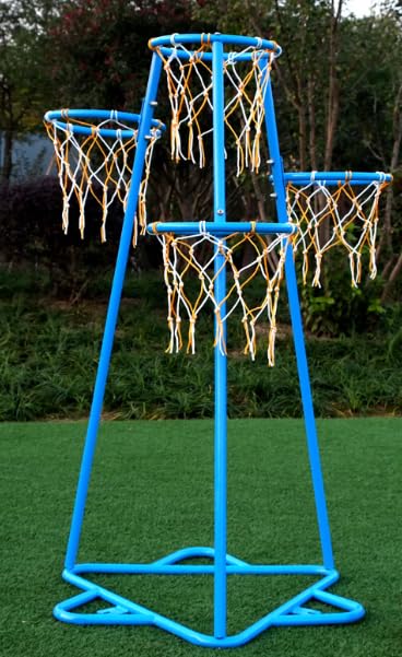 Portable Kids Basketball Hoop Stand - Adjustable Height Indoor/Outdoor Basketball Set with 4 Hoops & 3 Balls - Perfect Toy for Ages 3+ (Pale Blue) | Great for Backyard Play, Birthday Gifts & Preschool Sports Activities