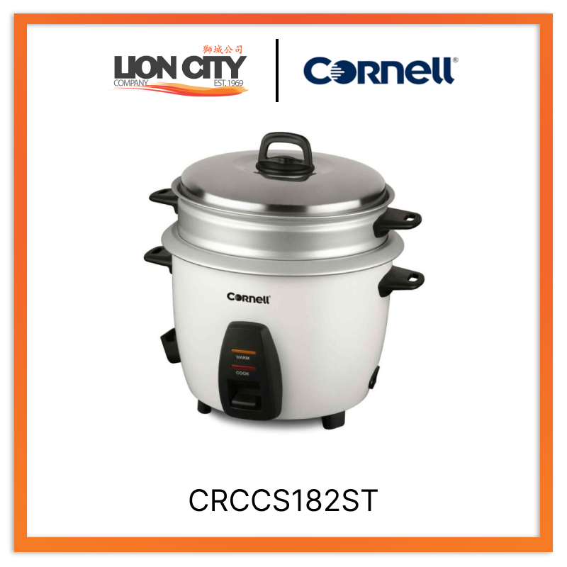 Cornell Rice 1.8L Conventional Rice Cooker CRCCS182ST - Perfect for Home, Dorm & Small Kitchens | Fast & Even Cooking for White Rice, Brown Rice & Grains