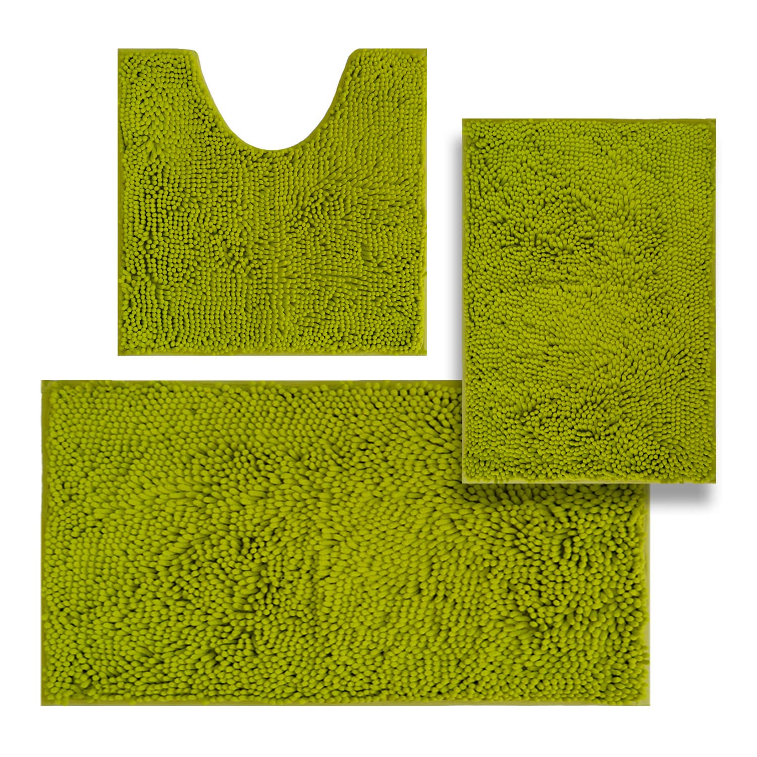 Premium 3-Piece Ultra Soft Shaggy Bathroom Rug Set - Super Absorbent, Thick & Non-Slip Bath Mats for Bathroom Floor, Tub & Shower - Machine Washable, Eco-Friendly (Green) - Perfect for Cozy Bathroom Decor & Spa-Like Comfort